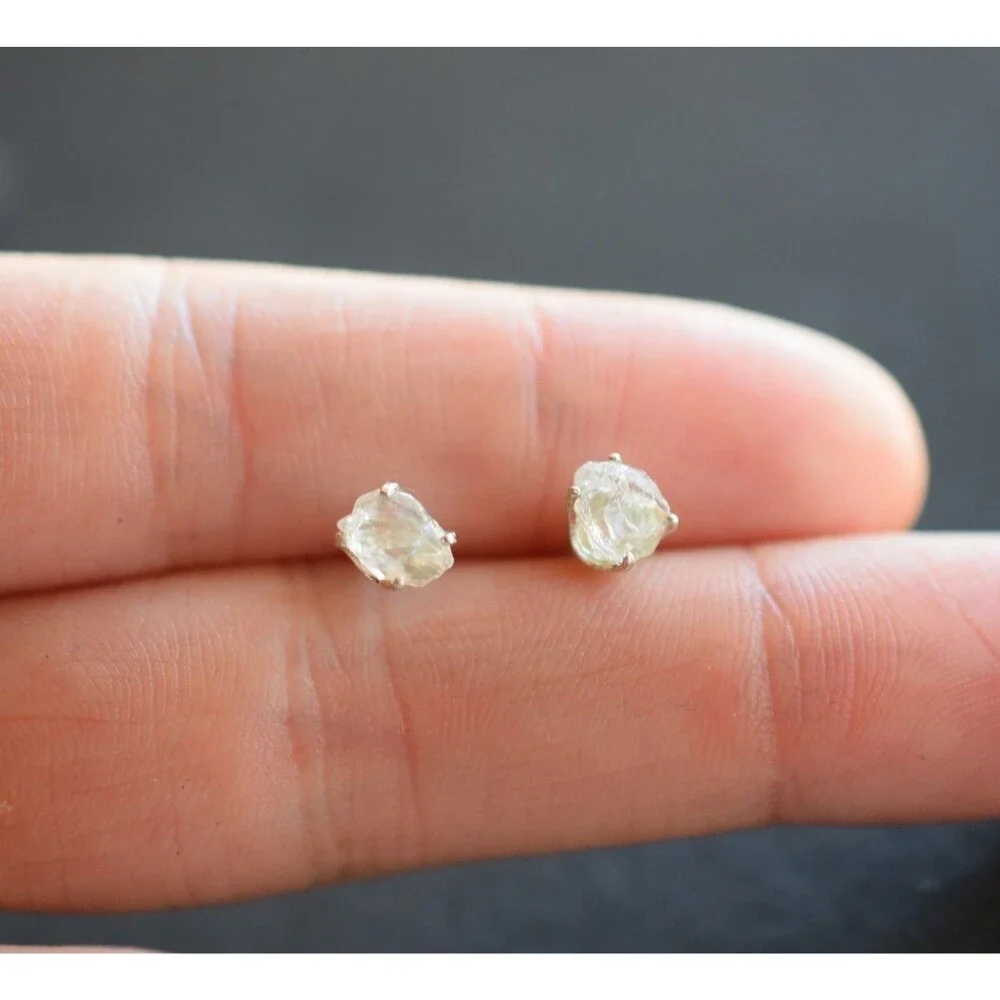 Lake County diamond earrings, 925 sterling silver, raw gemstones